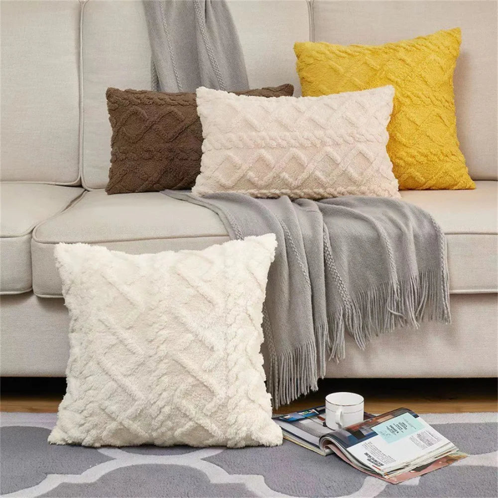 Throw Pillow Cover – 50x50cm Soft Plush Faux Wool for Sofa