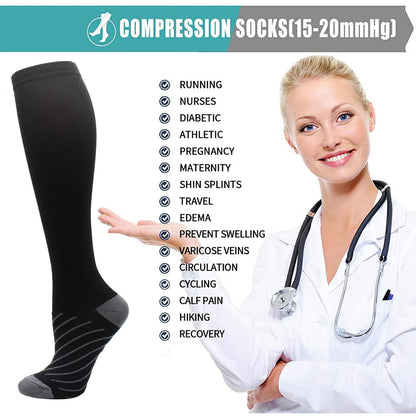 6 Pairs Copper Black Compression Socks – High-Performance Athletic