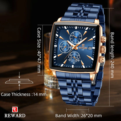 Square Dial Quartz Watch for Men – Waterproof Chronograph