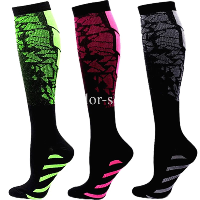 3 Pairs Knee-High Compression Sports Socks – Cotton Graduated Compression