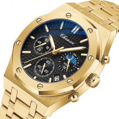 Luxury Gold Quartz Watch for Men with Luminous Features