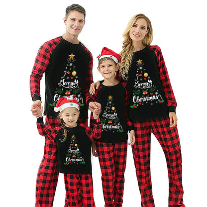 Christmas Family Pajamas Matching Set | Long Sleeve Letter Print T-Shirt & Plaid Pants