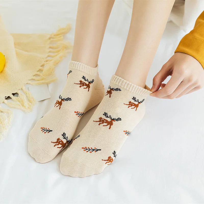 Cute Ankle Low-Cut Socks for Women (5 pairs)