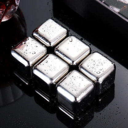 304 Stainless Steel Reusable Ice Cubes - 6 Chilling Stones with Clip