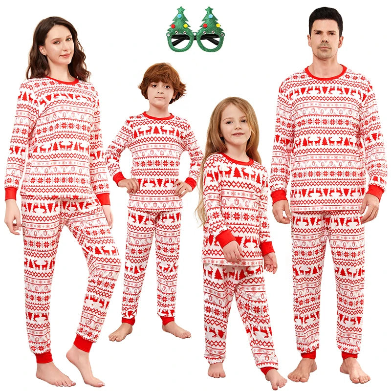 Cotton Retro Print Christmas Family Matching Pajamas Set