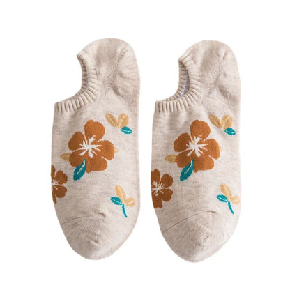 5 Pairs Women Cotton Floral Socks – Soft & Breathable