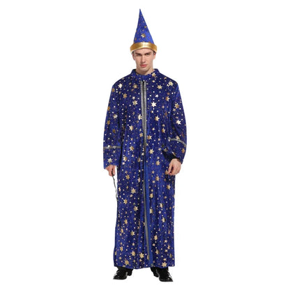 Adult Blue Wizard Costume | Halloween Magic Robe & Hat