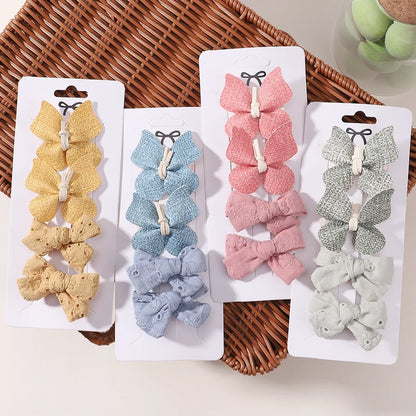 4Pcs Solid Color Cotton Hair Bows | Leather Butterfly Hair Clips for Baby Girls