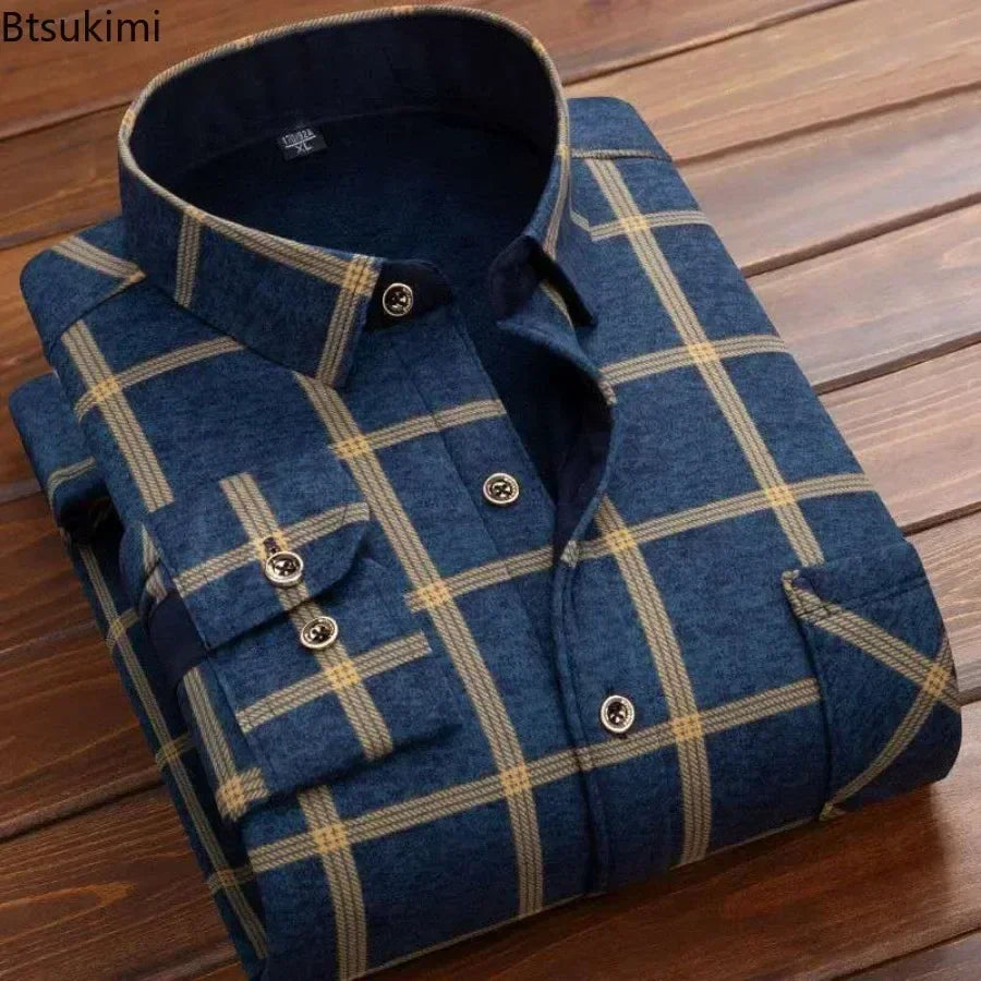 Men’s Winter Warm Plaid Flannel Shirt – Fur Lined & Thick Casual Dress Shirt