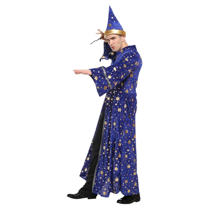 Adult Blue Wizard Costume | Halloween Magic Robe & Hat