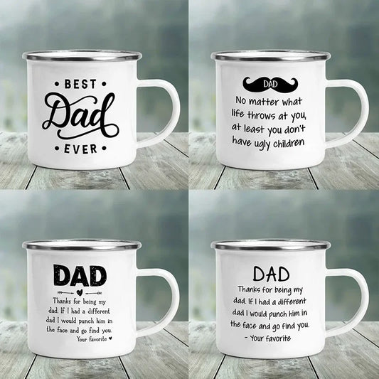 Best Dad Print Funny Enamel Camping Mug – Perfect Gift for Father's Day