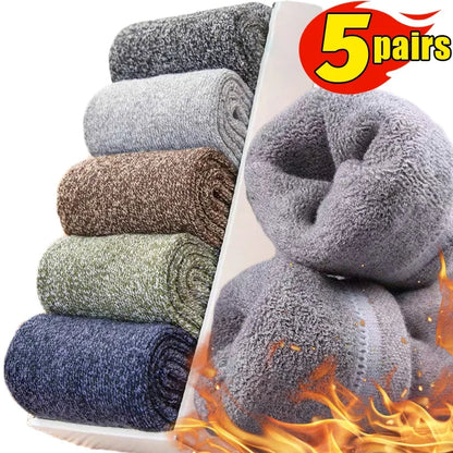 5 Pairs Super Thick Winter Merino Wool Socks | Warm & Cozy for Cold Weather