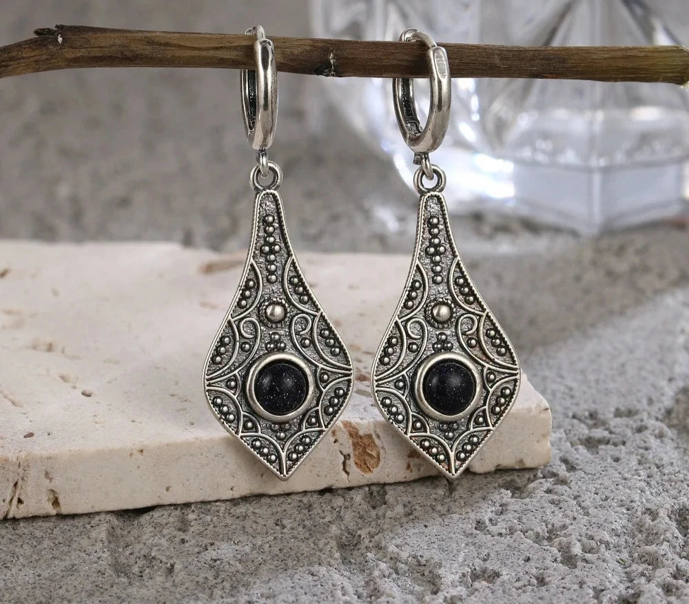 925 Sterling Silver Long Drop Earrings with Natural Moonstone