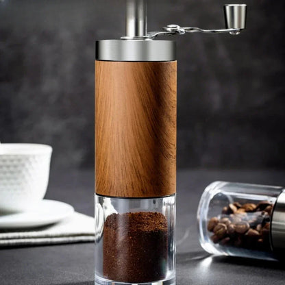 Coffee Bean Grinder – Wood Grain Stainless Steel Hand Crank Grinder for Kitchen and Coffeeware