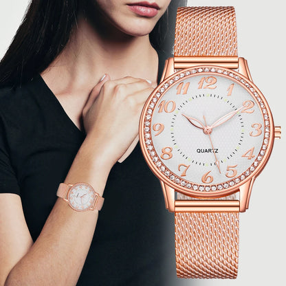 Luxury Women’s Watch with Mesh Band & Inlaid Crystals