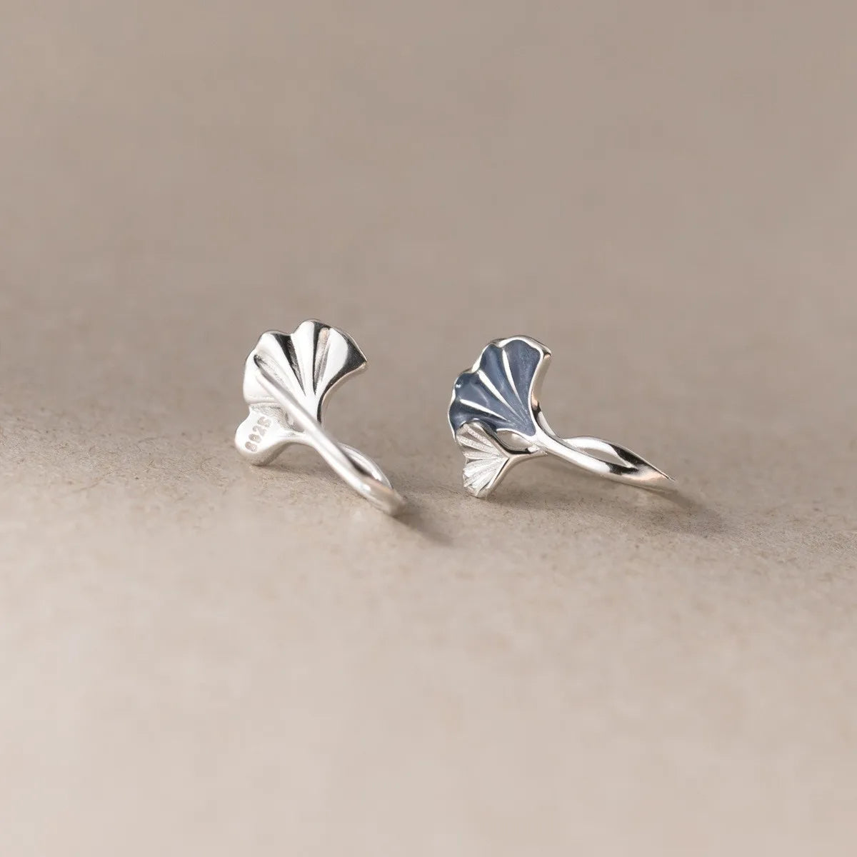 925 Sterling Silver Ginkgo Leaf Stud Earrings