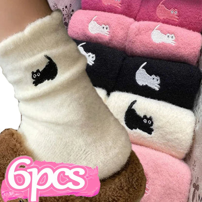 Premium Cute Cat Cozy Hairy Mink Velvet Socks Series 2