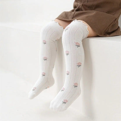 Flower Striped Knee High Long Socks