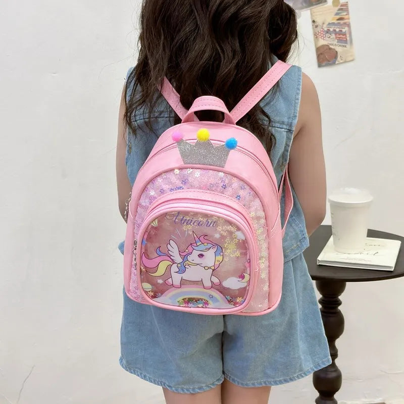 Cute Princess Backpack for Girls - Small PU Schoolbag, Glossy Cartoon Design