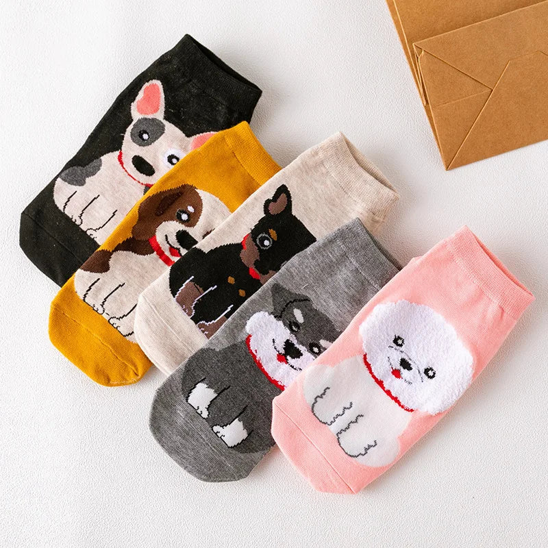 5 Pairs Cartoon Cotton Short Cat & Dog Socks