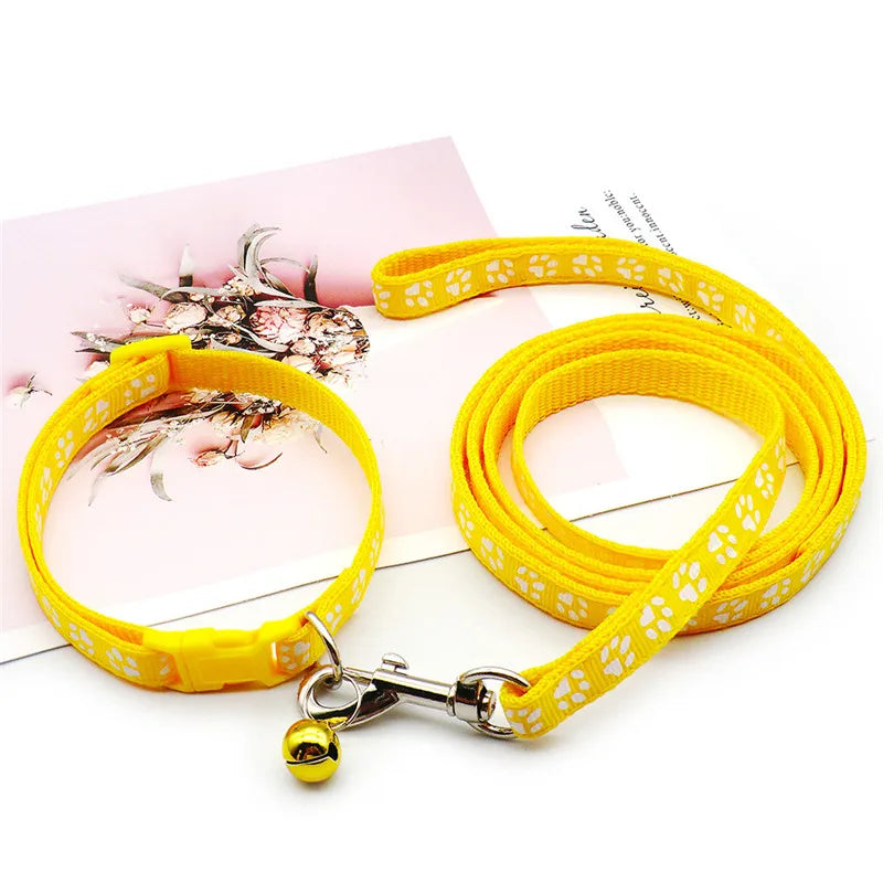 Cute Dog Paw Print Pet Traction Rope & Collar Set