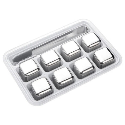 8-Piece Stainless Steel Reusable Ice Cubes Set – Non-Diluting Drink Chillers