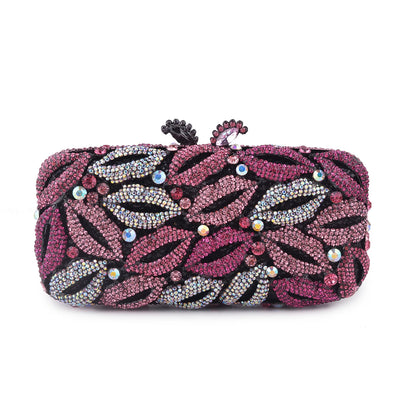 Women’s Pink Lips Crystal Clutch - Rhinestone Evening Bag