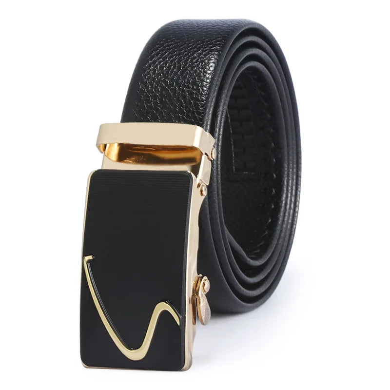 High Quality Men's PU Leather Business Belt with Golden Automatic Buckle