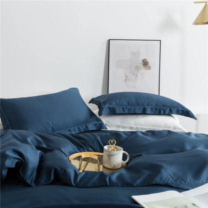 Lanlika Noble Dark Blue 100% Silk Bedding Set | Luxury Duvet Cover