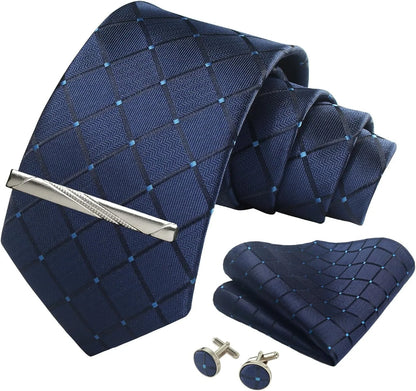 100% Silk Men's Tie Set – 8cm Business Necktie with Handkerchief & Cufflinks