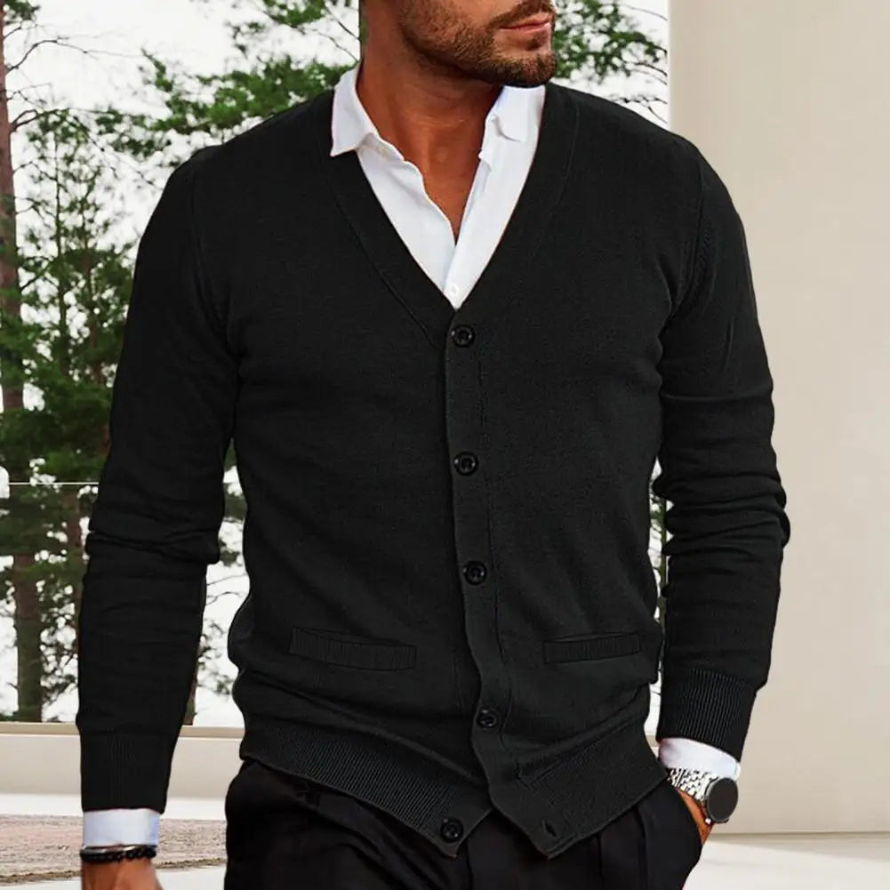 New Autumn Winter Men’s V-Neck Cardigan Sweater - Solid Cotton