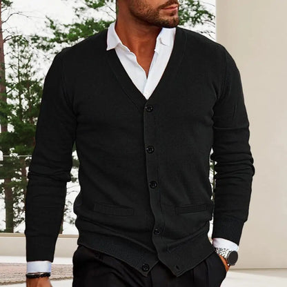 New Autumn Winter Men’s V-Neck Cardigan Sweater - Solid Cotton