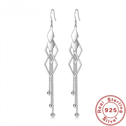 Fashion 925 Sterling Silver Long Earrings