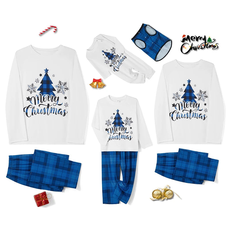 Christmas Family Matching Pajama Sets - Letter Print Tops & Plaid Pants