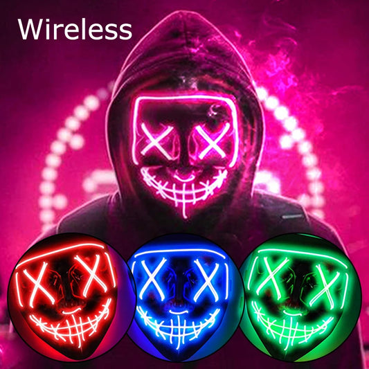 Wireless Neon LED Purge Mask | Glow in the Dark Horror Mask