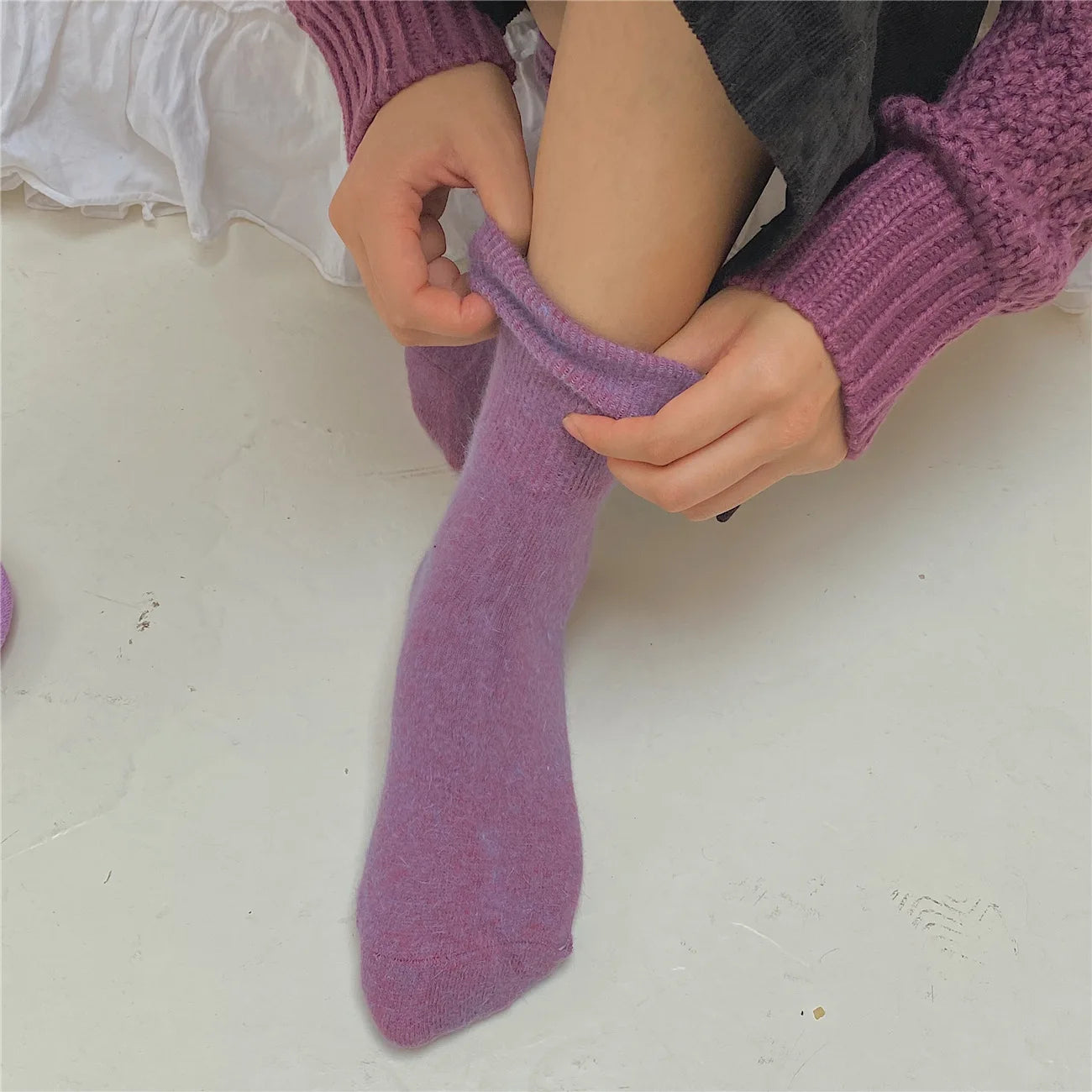 Solid Rabbit Hair Woman Socks Series 1