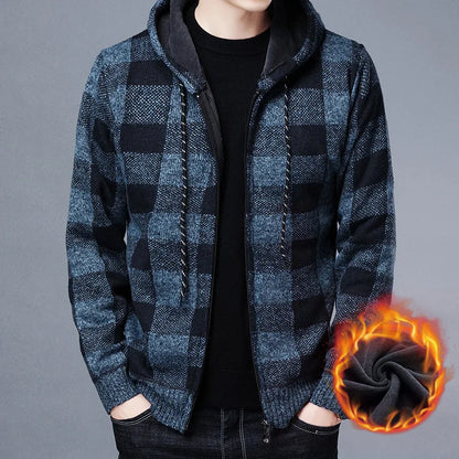 Men's Thickened Fleece Cardigan – Warm Hooded Knit Sweater