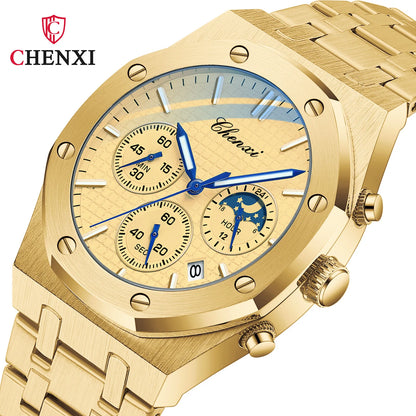 Luxury Gold Quartz Watch for Men with Luminous Features