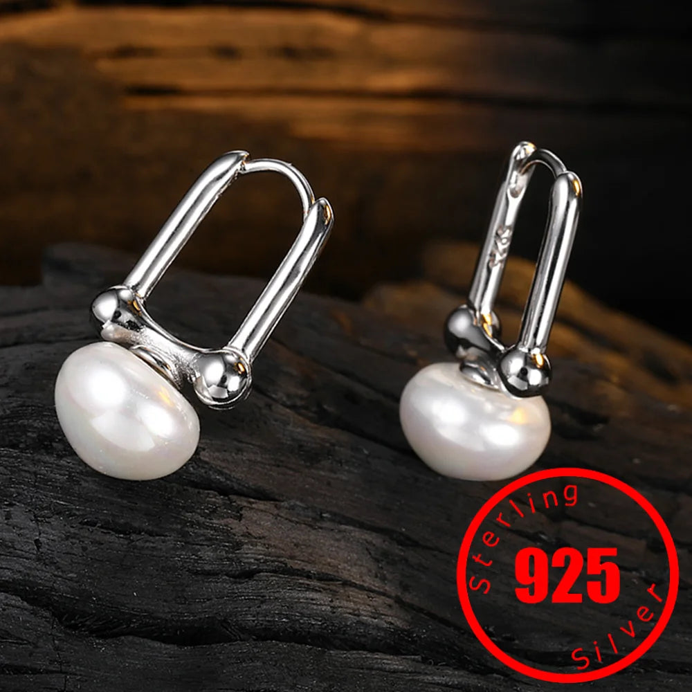 925 Sterling Silver Needle Earrings with Pearl