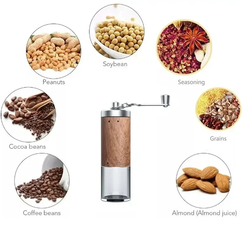 Coffee Bean Grinder – Wood Grain Stainless Steel Hand Crank Grinder for Kitchen and Coffeeware