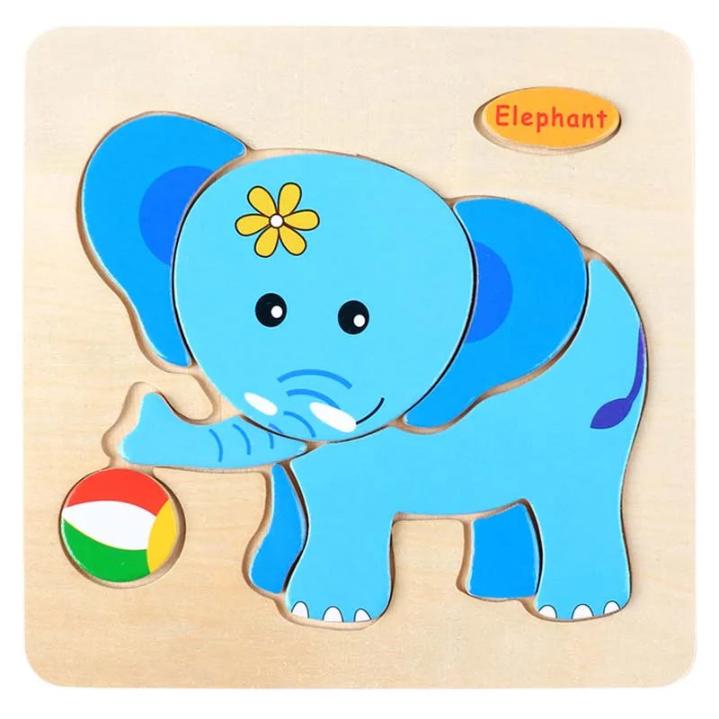 Baby Wood Jigsaw Puzzle – Cartoon Animal Montessori Toy