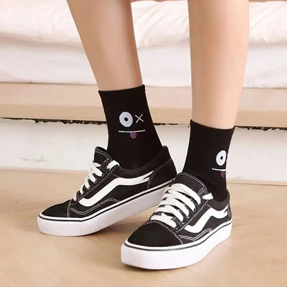 5 Pairs Cute Expression Printed Ankle Socks