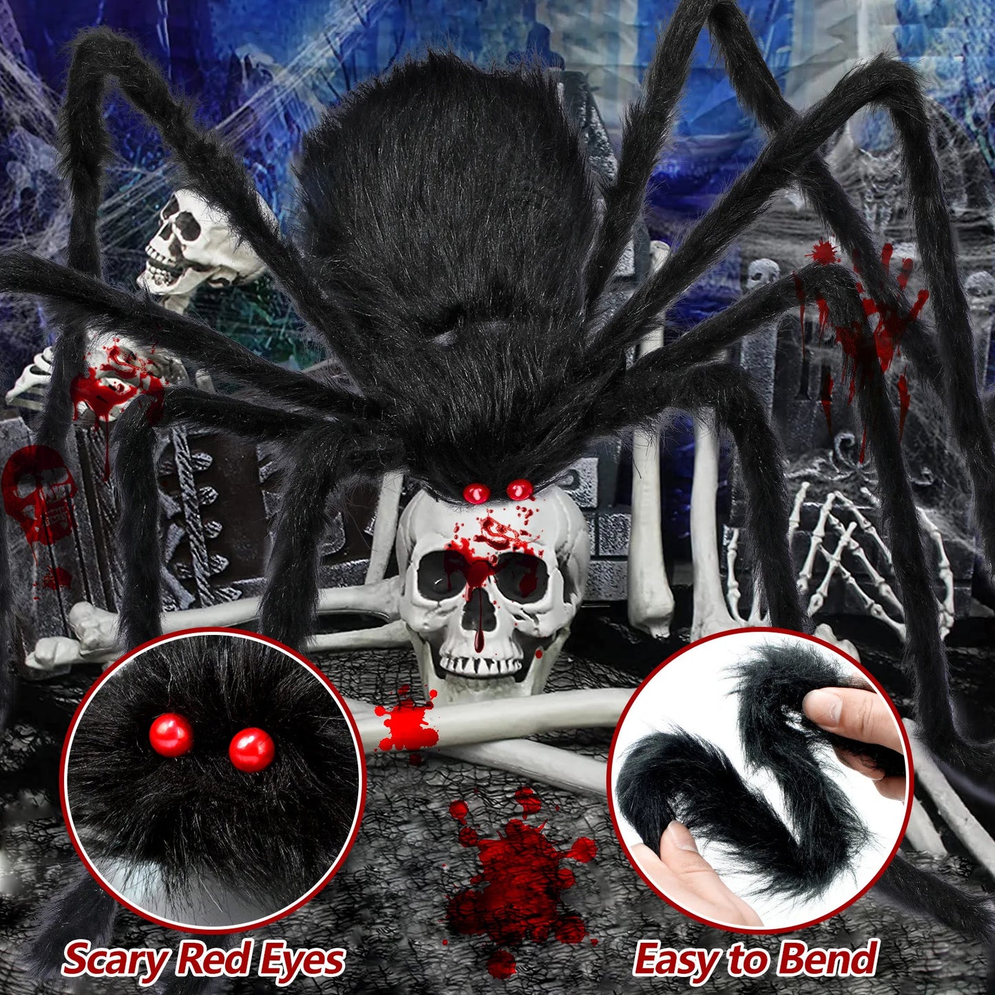 Giant Plush Spider Halloween Decoration (30-200cm)