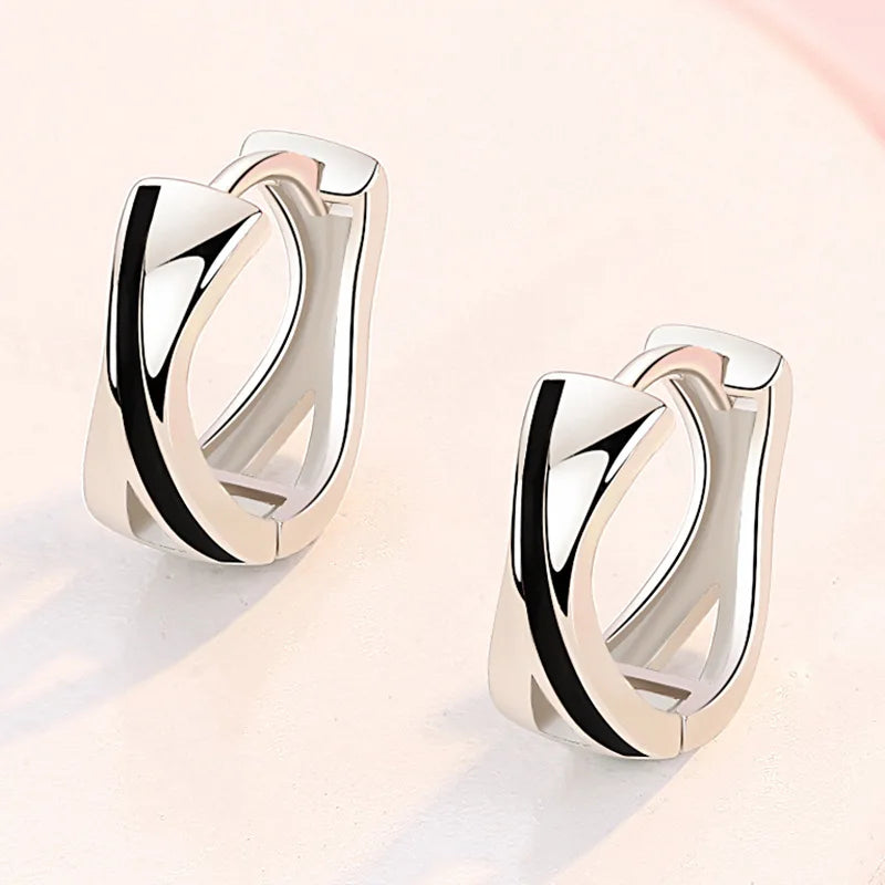 925 Sterling Silver Hoop Earrings with Black Pattern