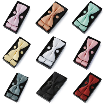 Classic Black Bowtie Set for Men – Bowtie, Pocket Square & Cufflinks in Gift Box