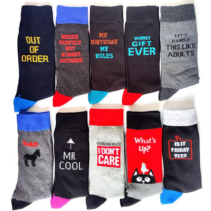 Men's Cotton Funny Socks - Stylish Letter Patterns