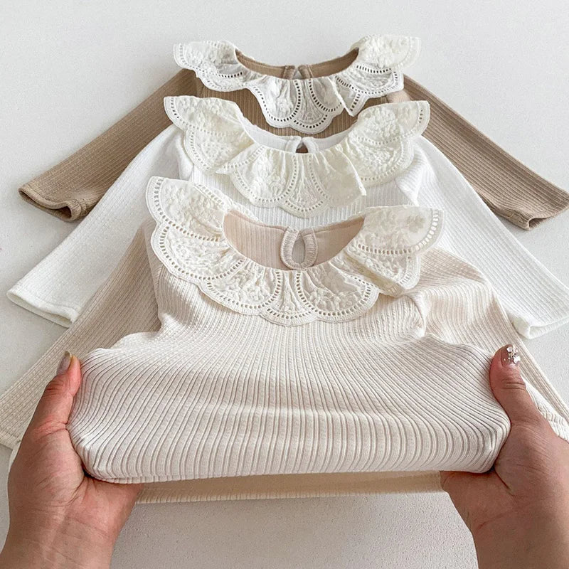 Lace Collar Baby Tops for Autumn - Stylish Long Sleeve Infant Tees