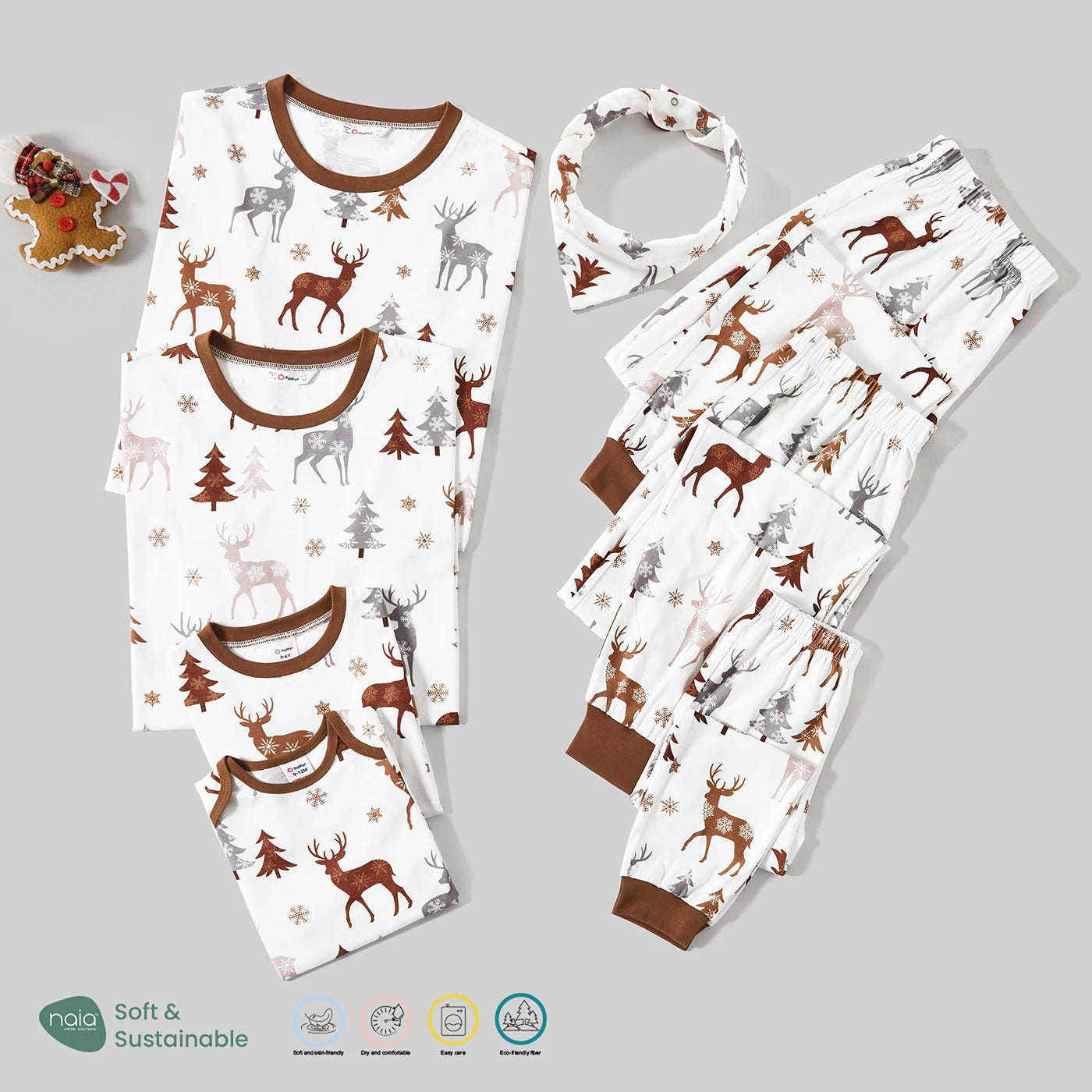 Family Matching Christmas Pajamas – Reindeer & Trees Print Long-Sleeve