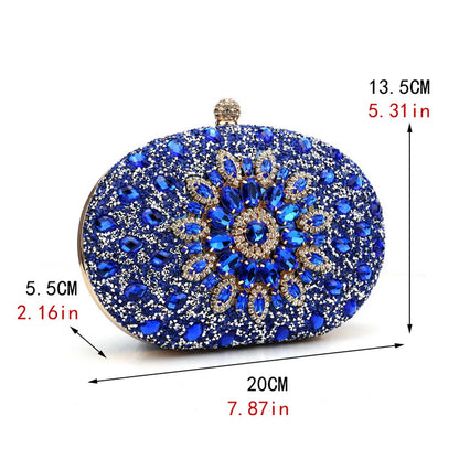 Flower Rhinestone Evening Clutch - Metal Prom Bag with Chain