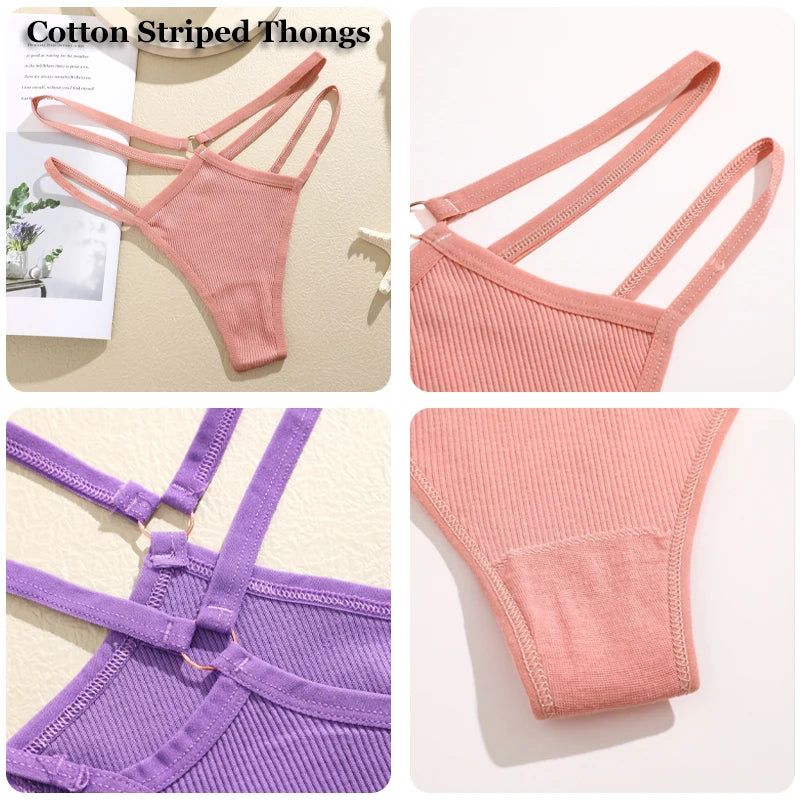 4-Piece Cotton Low-Waist Striped Thongs